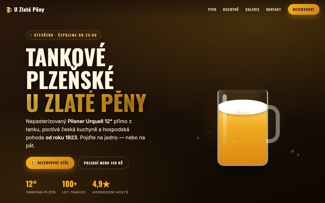 Náhled webu Hospoda U Zlaté Pěny