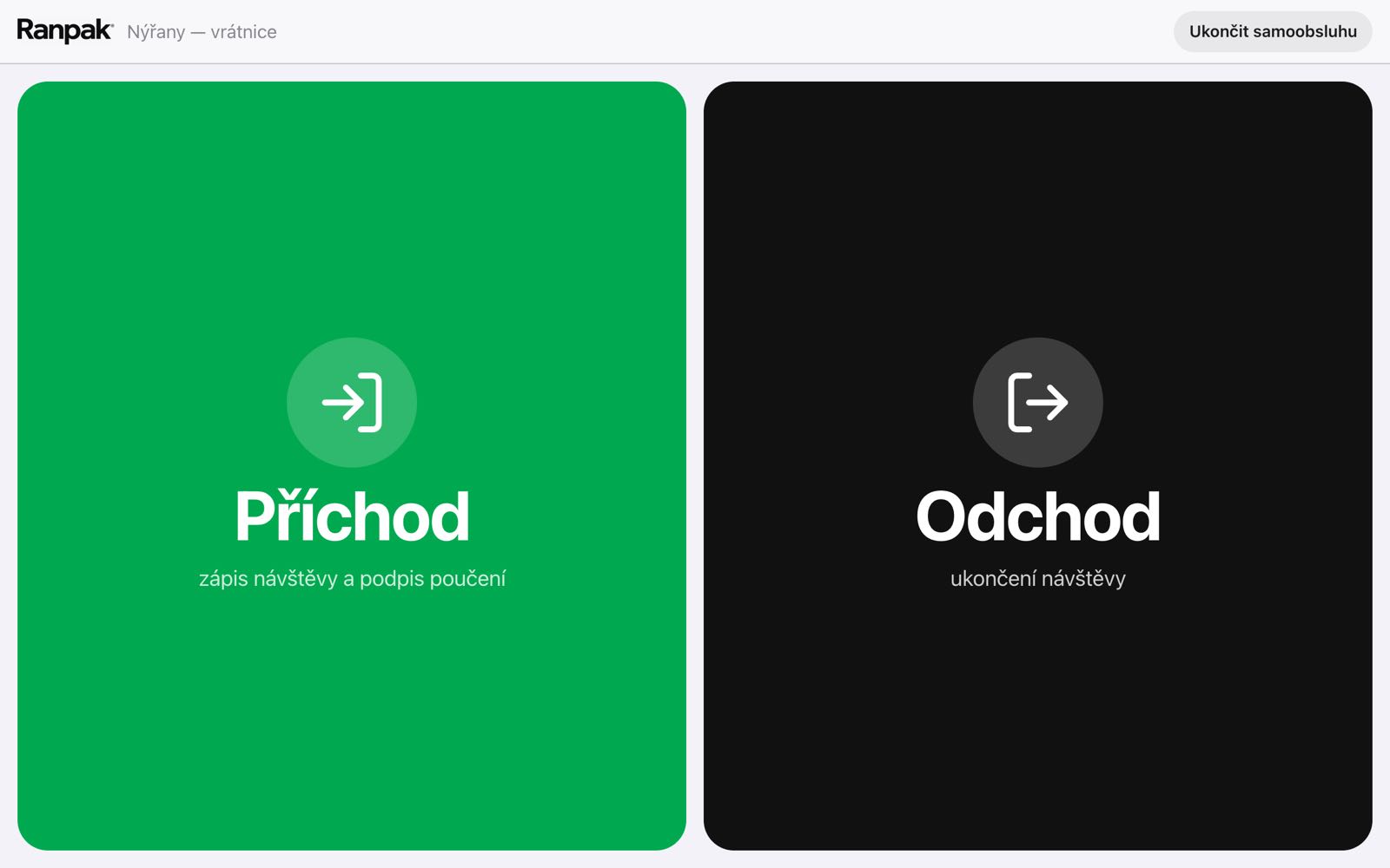 Kniha návštěv — samoobslužný kiosek Příchod / Odchod