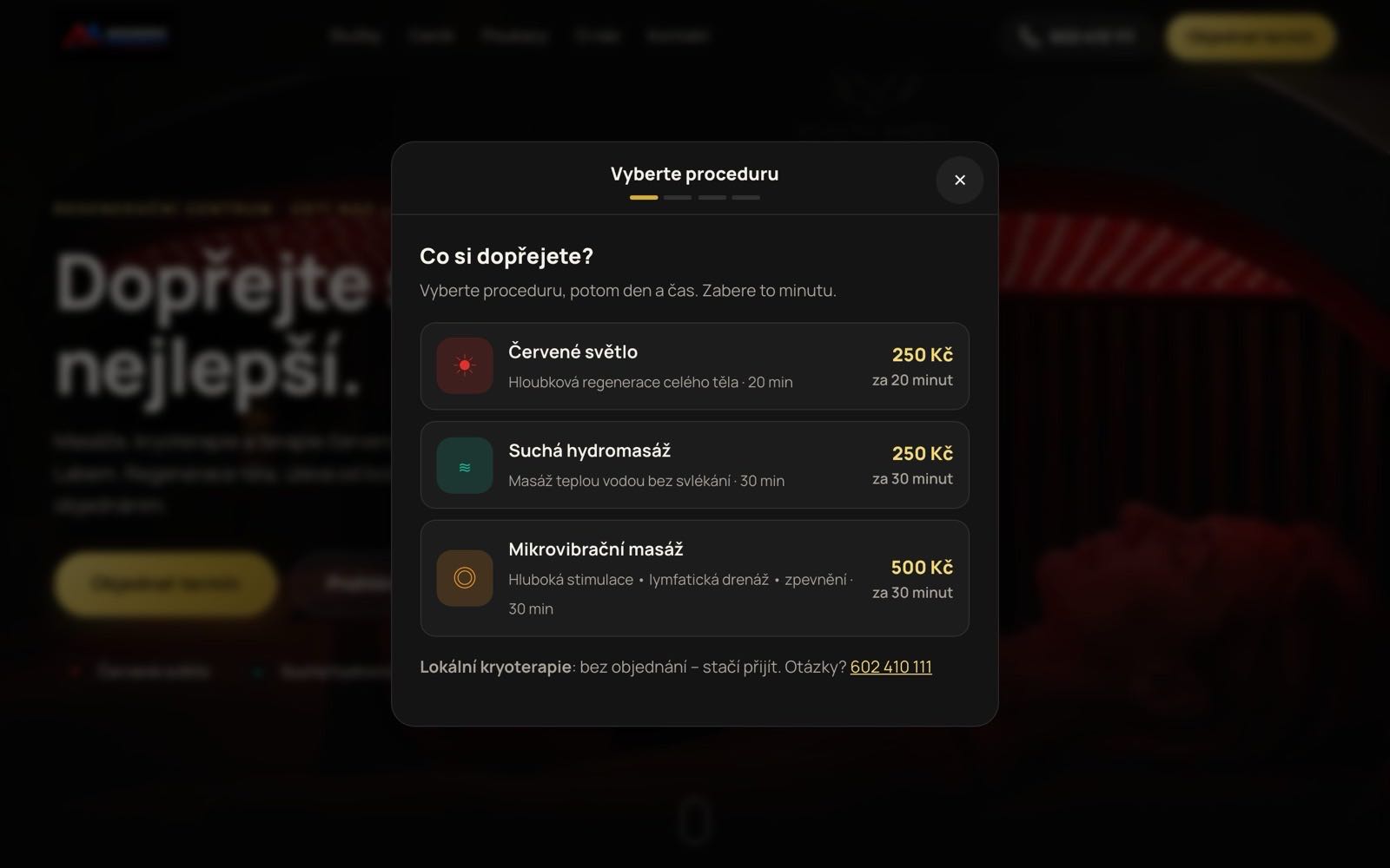 Rezervační průvodce — výběr procedury